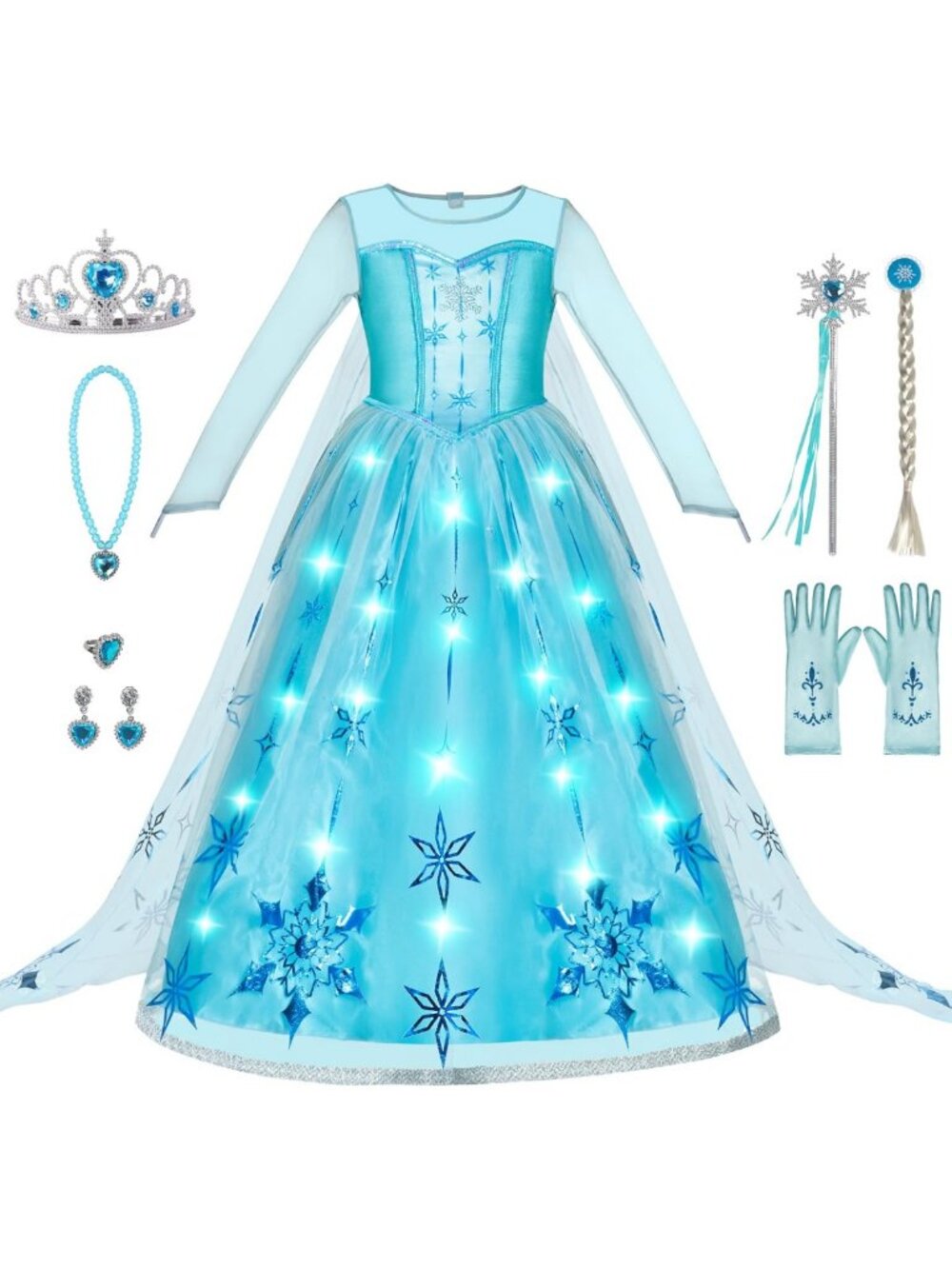 Light-Up Halloween Ice Princess Dress for Girls - Sequin Gown Costume for